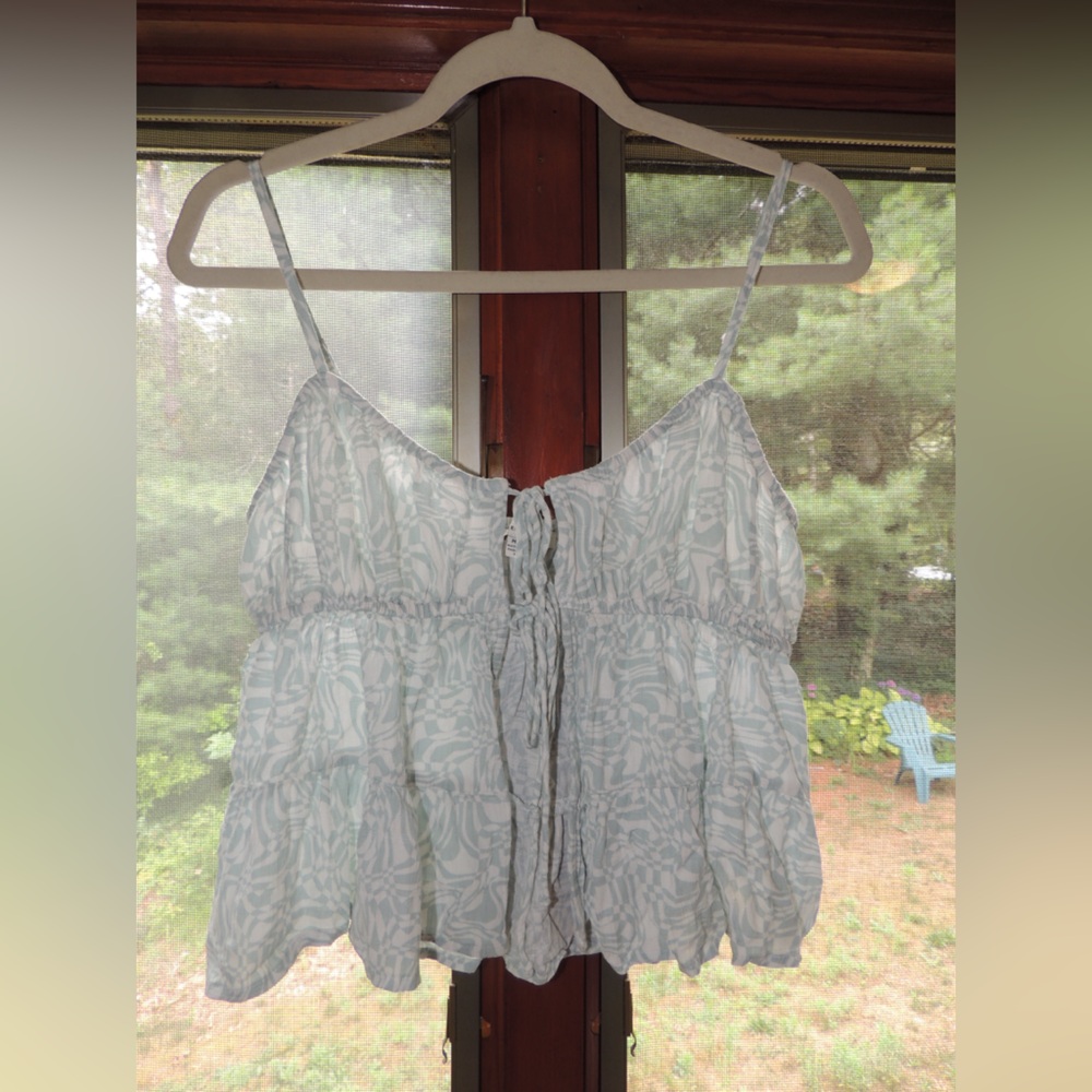 American Eagle Outfitters Blue and White Tie Front Camisole - Picture 2 of 5
